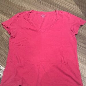 J. Crew Bright Pink V-Neck Tee